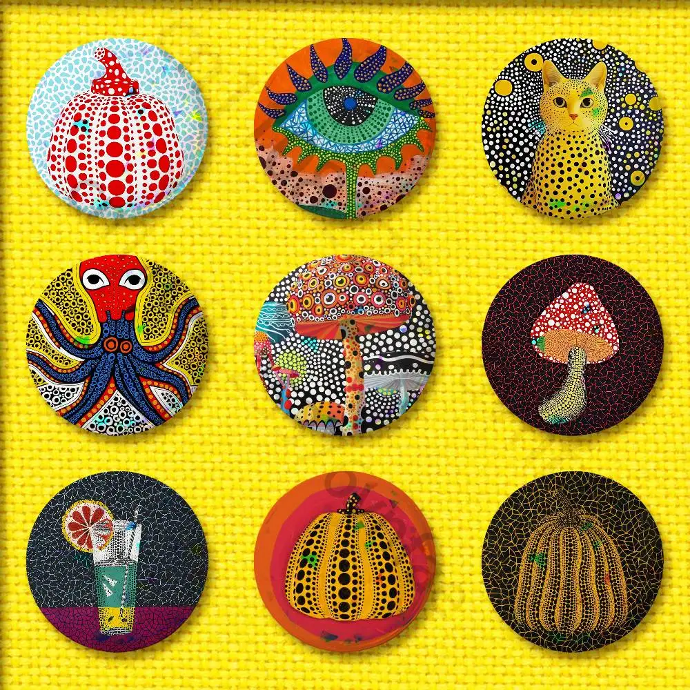 Фото Значок Y-Yayoi Art K-Kusama для 32 мм, 25 мм, 44 мм, 75 мм, 58 мм, круглая брошь, обложка знаков, сувенир №1