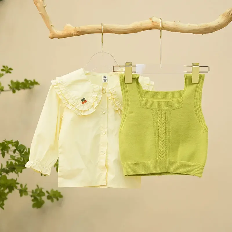 Новинка 2023 вязаный жилет для маленьких девочек рубашка с куклой джинсовые брюки
