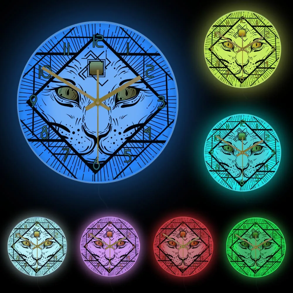 Темная колдовская кошка с тремя глазами декоративные настенные тату часы стиль