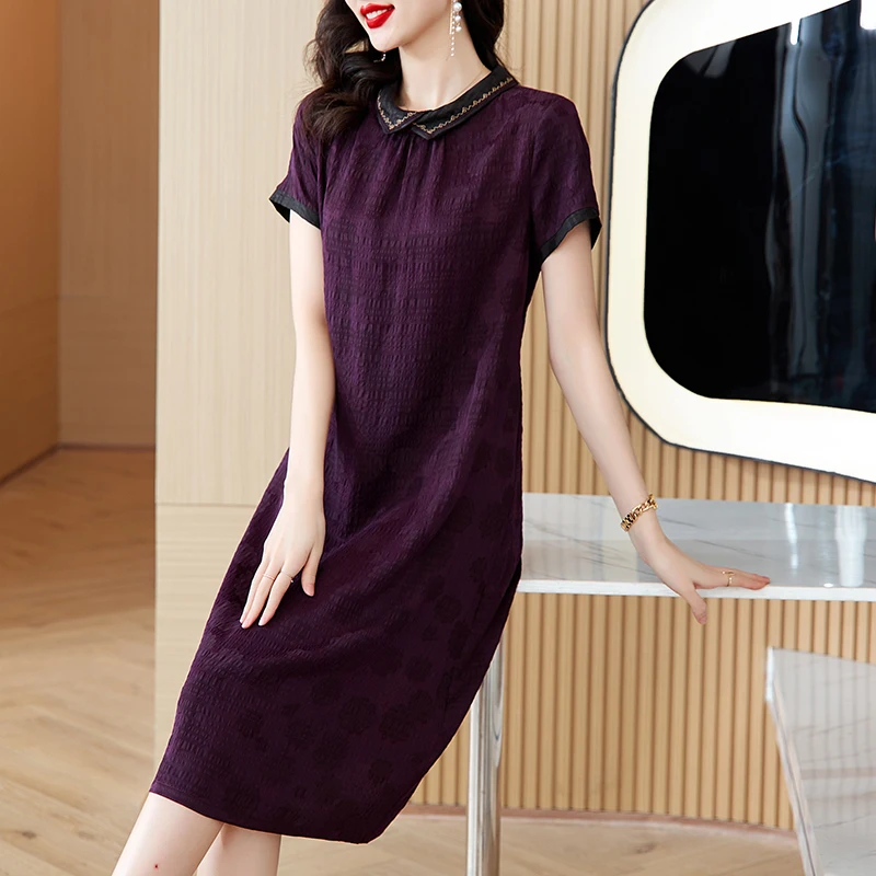 

2023 New Fashion Silk Improved Qipao Dress Women's Summer Elegant Versatile Loose Fit Leisure Party Dress Vestidos