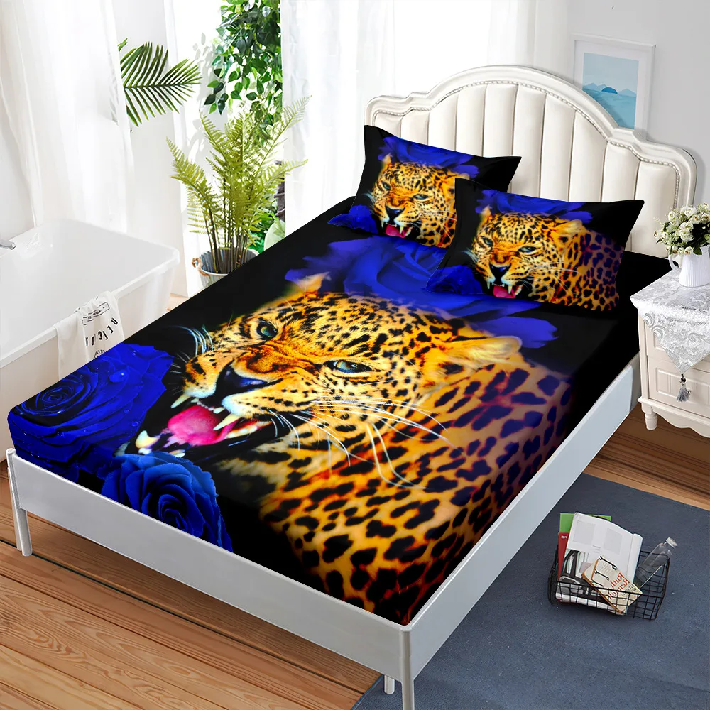 

Leopard Boys Fitted Sheet Set Twin 3D Digital Print Microfiber 2/3pcs Sheets Set Dustproof Elastic Band Mattress Protect Cover