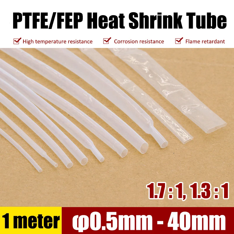 

Термоусадочная трубка прозрачного цвета, 1 метр, диаметр 0,5-40 мм, 1,7: 1/1.3:1 PTFE/FEP, термоусадочная трубка для изолированного кабеля, провода