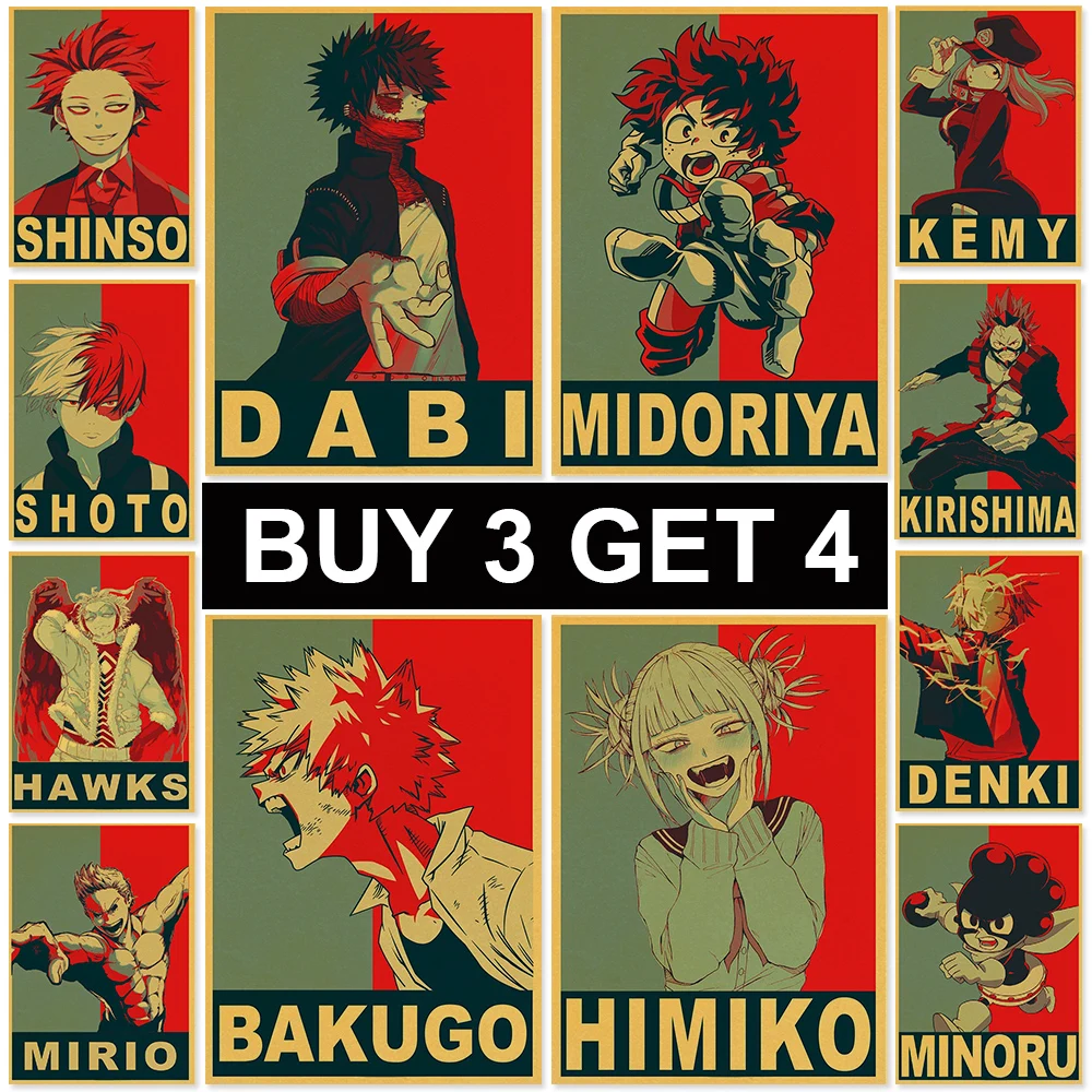 Плакаты моя геройская академия крафт-бумага Bakugou Deku искусство живопись обучение