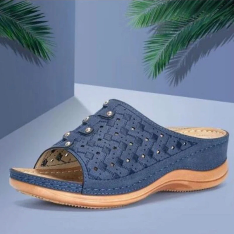 

Women Sandals Summer Wedges Outdoor Fashion Shoes Slip On Slippers Ladies Casual Flat Open Toe Sandalias Female Vintage Shoes