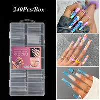 240pcsbox xxxl extra long coffin nail tips c curve tubular full cover clear natural fake nails press on acrylic salon supply