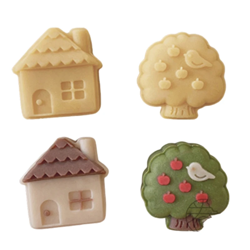 

Korean Style Mooncake Mold 3D Apple Tree Little House Stamps 50g Cookie Cutter Hand Press Cake Dessert Pastry Mould DIY Bakeware