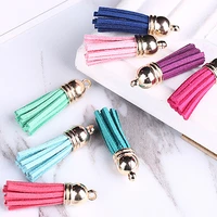 100pcs 40 mm leather tassel pendant jewelry fiber fringe faux suede tassel with caps for keychain straps diy jewelry accessories