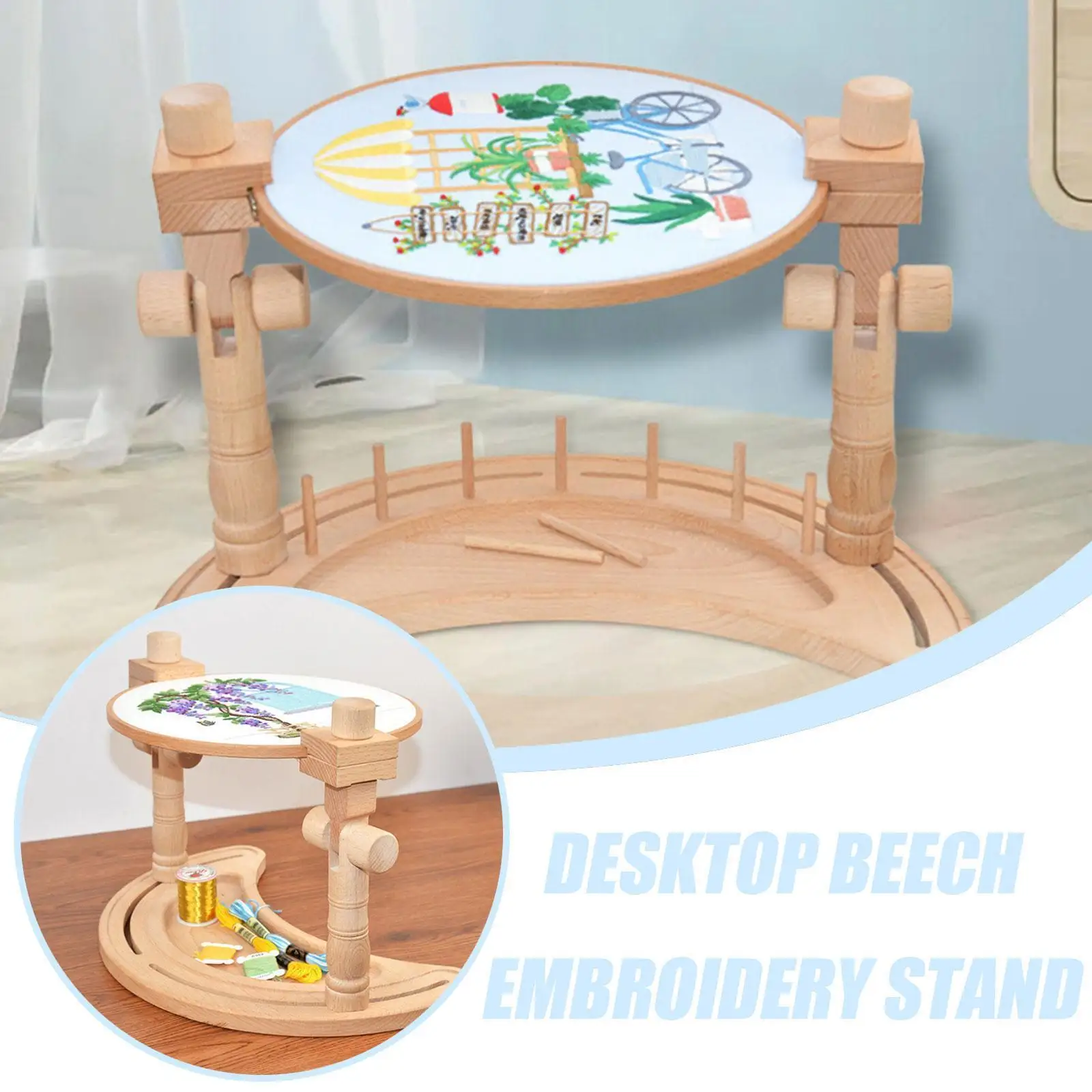 

Retro Style Rotating Wooden Needlework Table Rack Tabletop Sewing Rotate Embroidery Stitchwork Holder B1o6