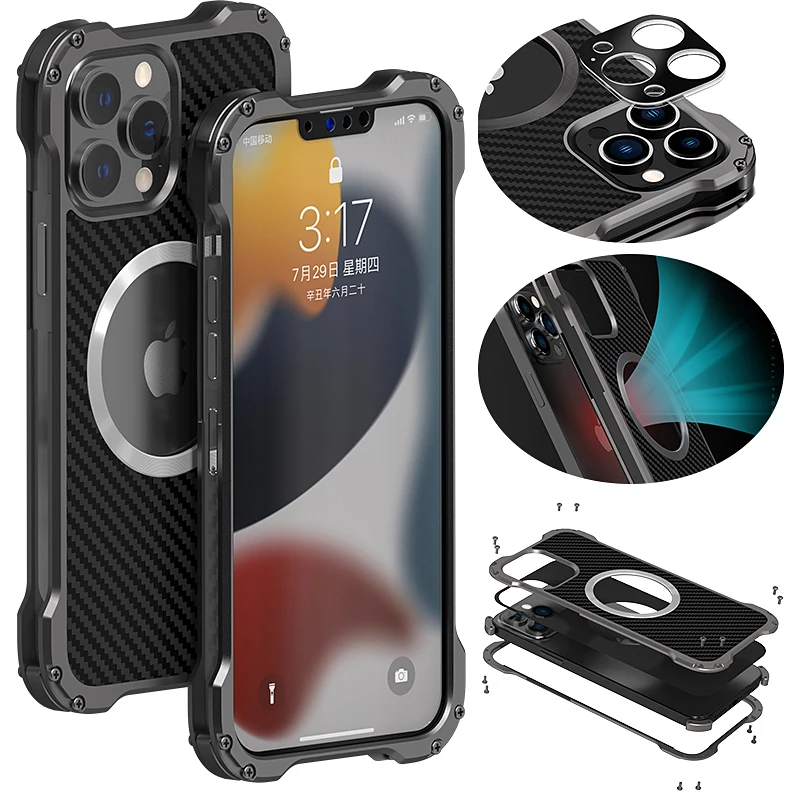 

Защитный чехол для телефона из углеродного волокна для iPhone 13 12 11 Pro Max Mini, ультратонкие металлические бамперы