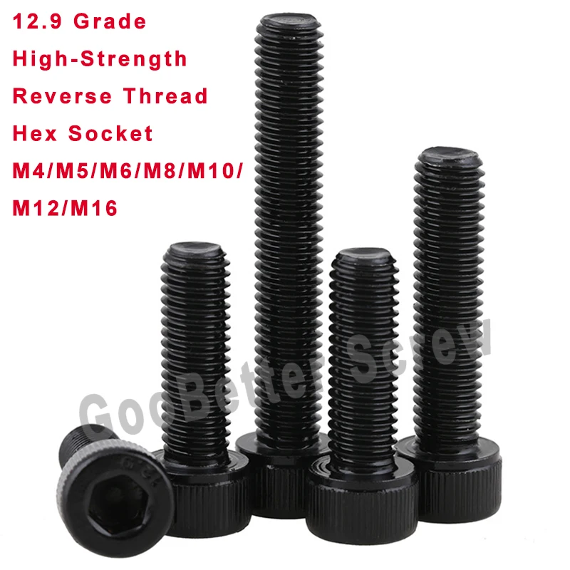 

1/2/3 Pcs 12.9 Grade High-Strength M4-M16 Reverse Thread Screws Left Hand Thread Hex Socket Cap Screw Cup Head Allen Bolts