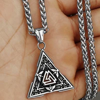vintage viking valknut pendant necklace stainless steel men nordic odin viking trinity necklace amulet jewelry gift wholesale