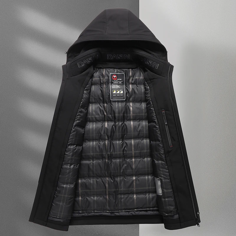 Winter Men Thermal Hooded Puffer Parkas Navy Blue Black Thicken Warm Basic Coats Male Plain Lining Hood Detachable Overcoat 2022