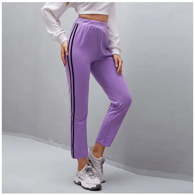 

Брюки спортивные женские с контрастной вставкой, повседневные Прямые свободные эластичные штаны, спортивные брюки в черную полоску с боковыми полосками