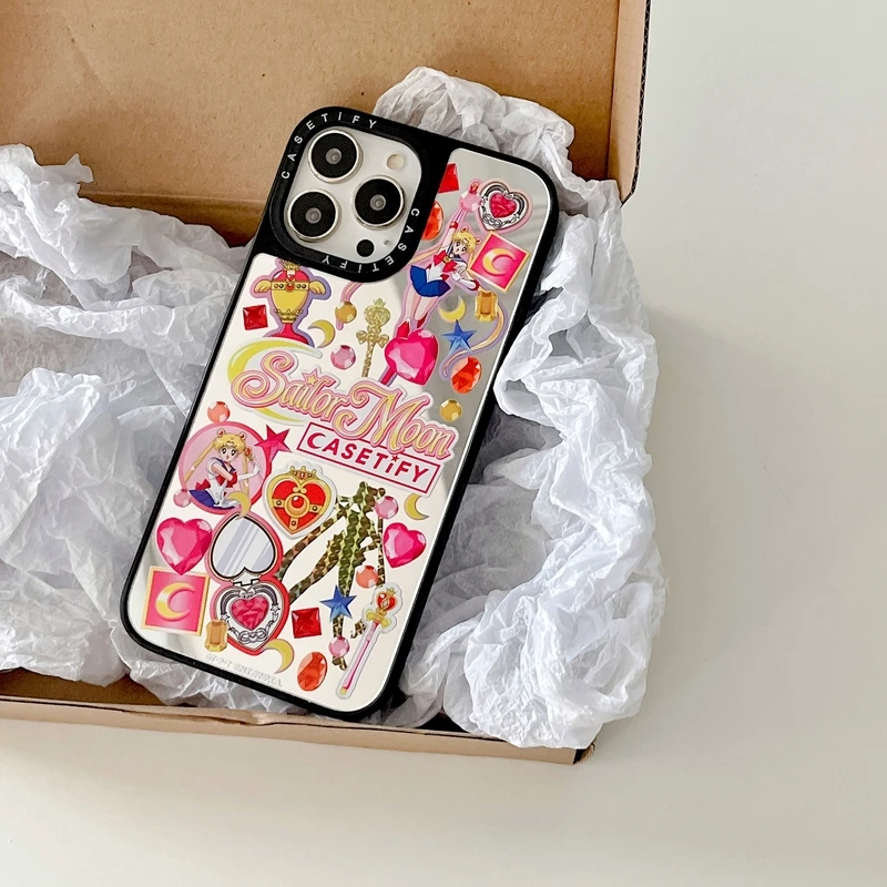 

Милый зеркальный чехол Kawaii с японским аниме ярлыком для девушки для iPhone 11 12 13 Pro Xs Max Xr X 7 8 Puls SE 2 жесткий чехол из поликарбоната