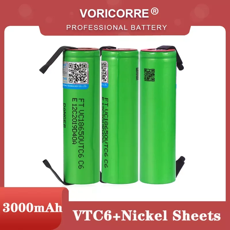 

NEW2023 VariCore VTC6 3.7V 3000 mAh 18650 Li-ion Rechargeable Battery VC18650VTC6 batteries + DIY Nickel Sheets