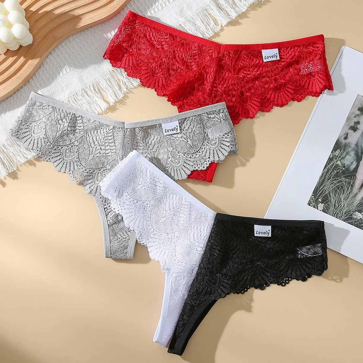 

3PCS/Set G-string Women's Underwear Transparent Lace Panties for Woman Sexy Lingerie Female Low-waist Underpants Thong Briefs