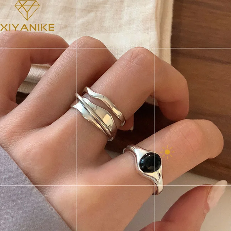 

XIYANIKE Luxury Black Zircon Cuff Rings For Women Girl Hip Hop Fashion New Jewelry Friend Gift Birthday Party anillos mujer