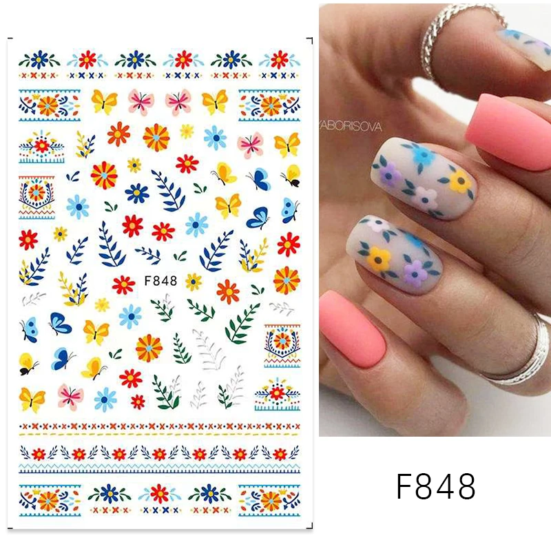 1 шт. Цветочные прозрачные наклейки для ногтей розовые цветы вишни слайдеры на