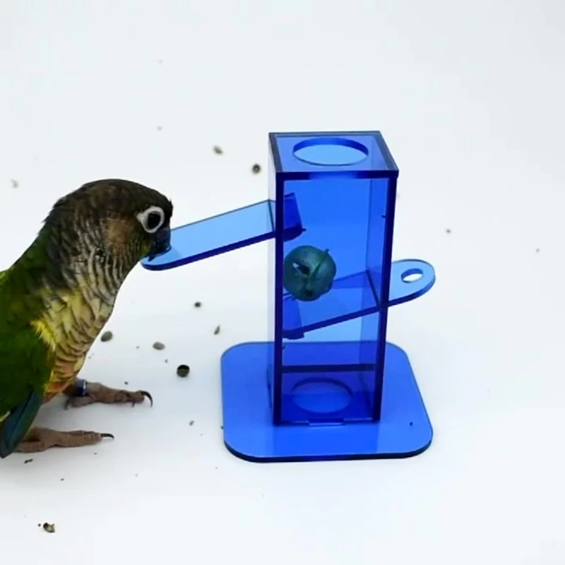 

Bird Foraging Toy Blue Acrylic Box with Gold Metal Bell Improving Intelligence