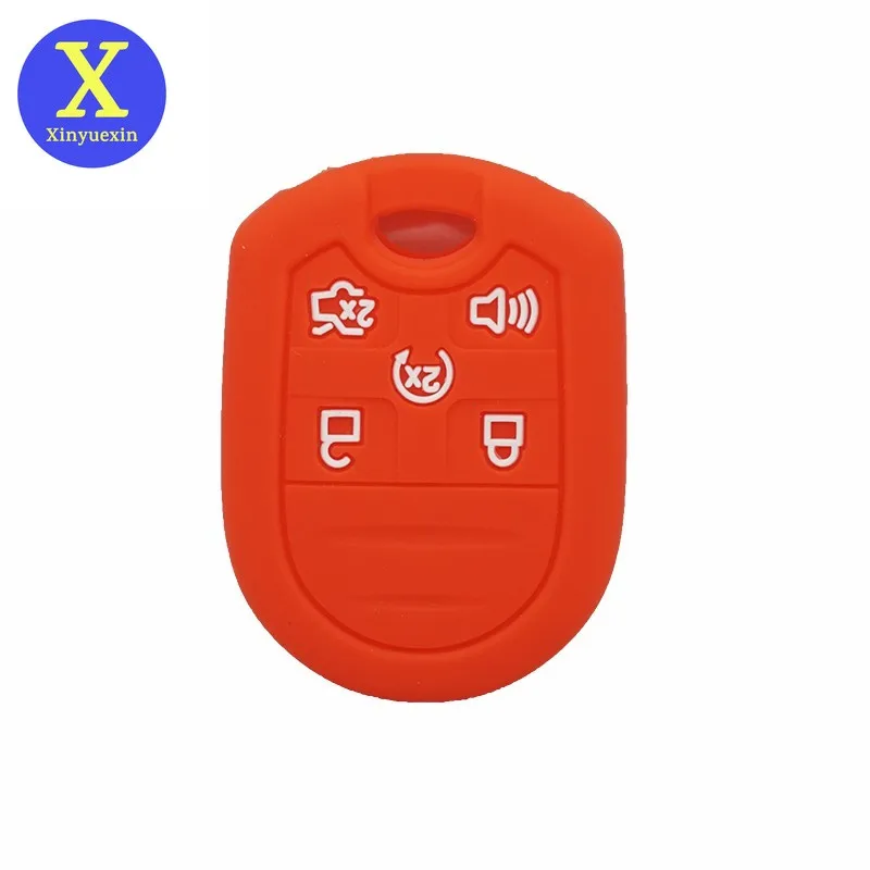 

Xinyuexin Silicone Car Key Cover Case Fob for FORD Expedition Mustang F150 F250-350 Super Duty 5 Button Key Case Car Styling