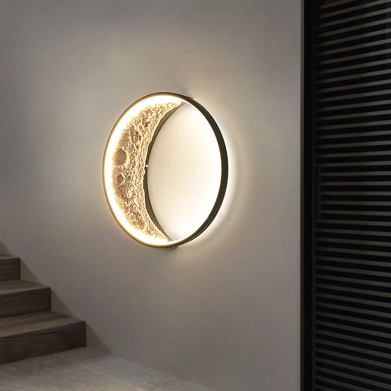 Moon Wall Lamp Modern Simple Creative Corridor Moon Mural Lamp Background Wall Living Room Decorative Lamp Bedroom Bedside Lamp