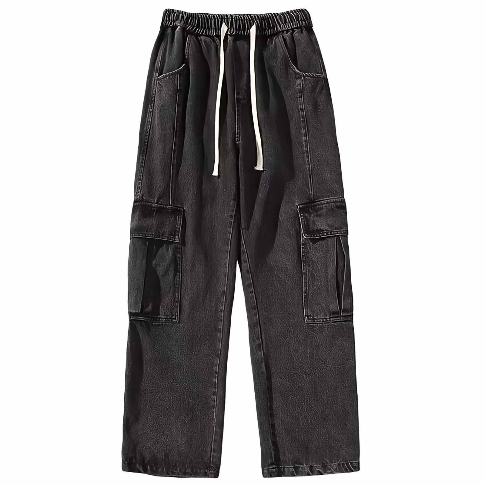 Black New Jeans Kpop Cargo Pants Men Hip Hop Grunge Punk Japanese Streetwear Vintage Y2k Korean Style Straight Wide Leg Trousers