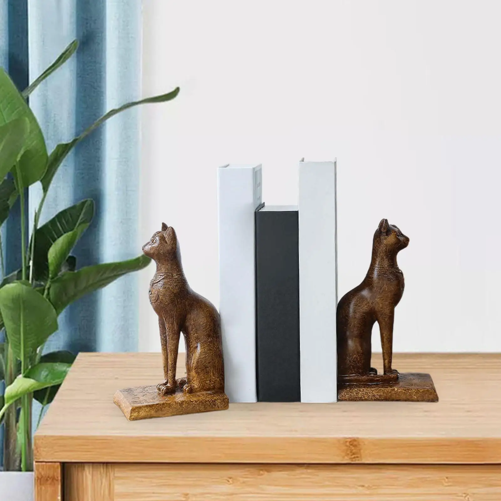2 Pieces Egyptian Cat Statues Bookends Creative Book Supports Decorative Figurines for Desk Living Room Office Bar Home Decor