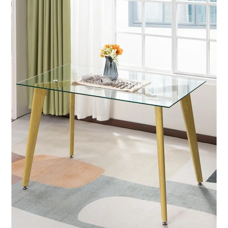 

Glass Dining Table - 47 Inch Kitchen Table for 2 or 4, Modern Rectangle Dinner Tables with Metal Legs