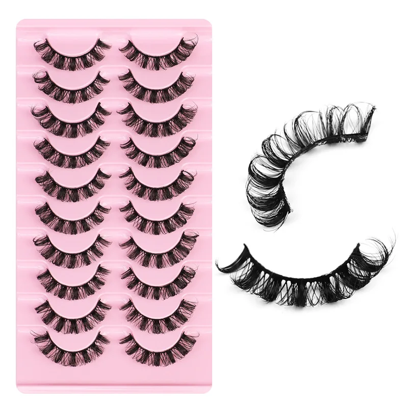 

Russian Curly Eyelashes 10Pairs DD Large Curvature Natural Thick Curling Fake Eyelashes Makeup Eye Lashes Tools