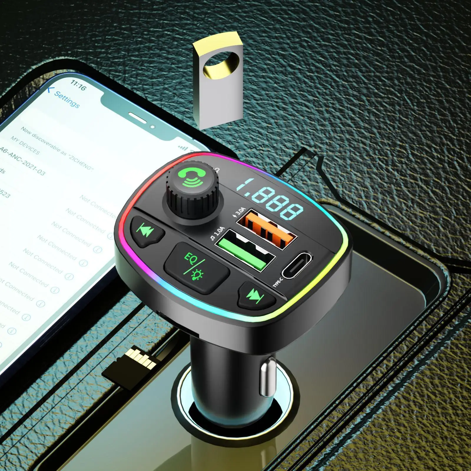 

FM-трансмиттер автомобильный с поддержкой Bluetooth 5,0 и 2 USB-портами, 20 Вт