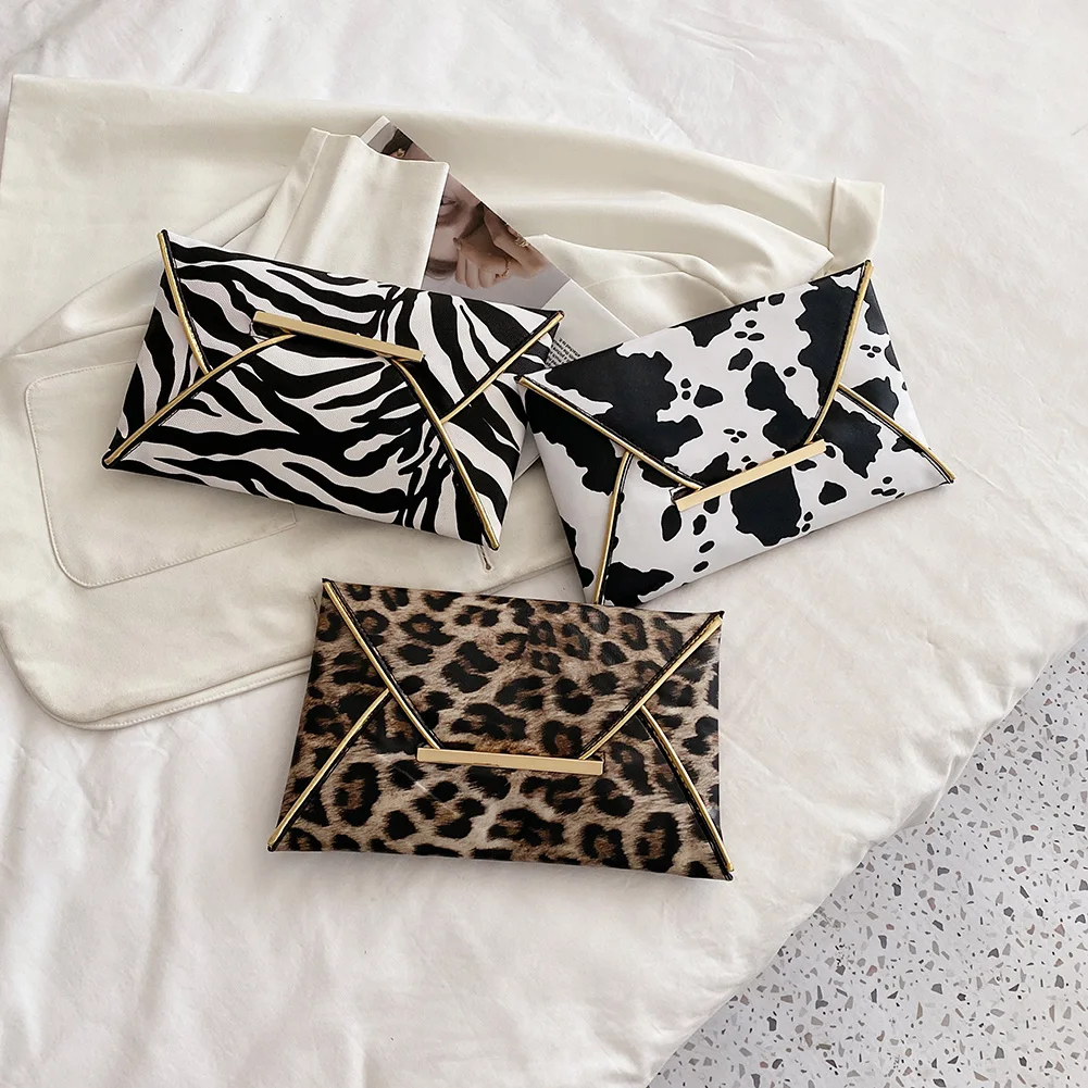 

Popular Women PU Leather Daily Clutches Ladies Leopard Zebra Cow Animal Printing Handbags Large Capacity Envelope Bag