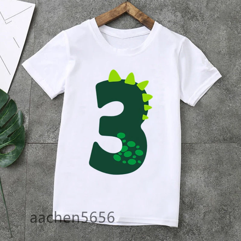 Dinosaur Cartoon Birthday Number 1-9 Print Your Name Baby Kid T-shirts Children Birthday Girl Gift Present Clothes,Drop Ship