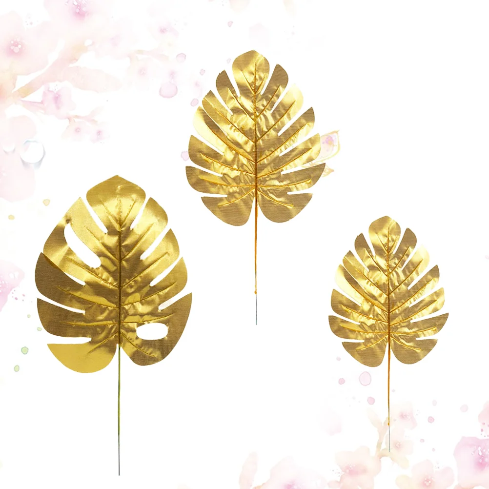 

Leaves Leaf Artificial Palm Tropical Golden Party Monstera Wall Decoration Fake Hawaiian Decorations Luau Turtle Decor Metal