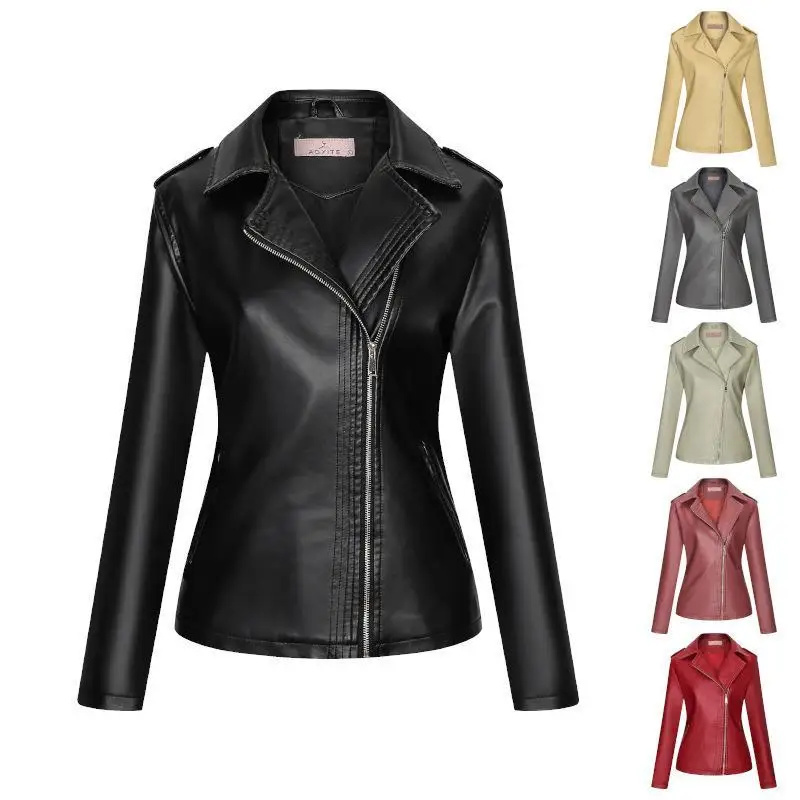 Black Red Tops Coats 2023 Women Bike Coat PU Leather Outwear Zipper Outfit Spring Autumn Fashion Short Thin Female Jackets 2XL