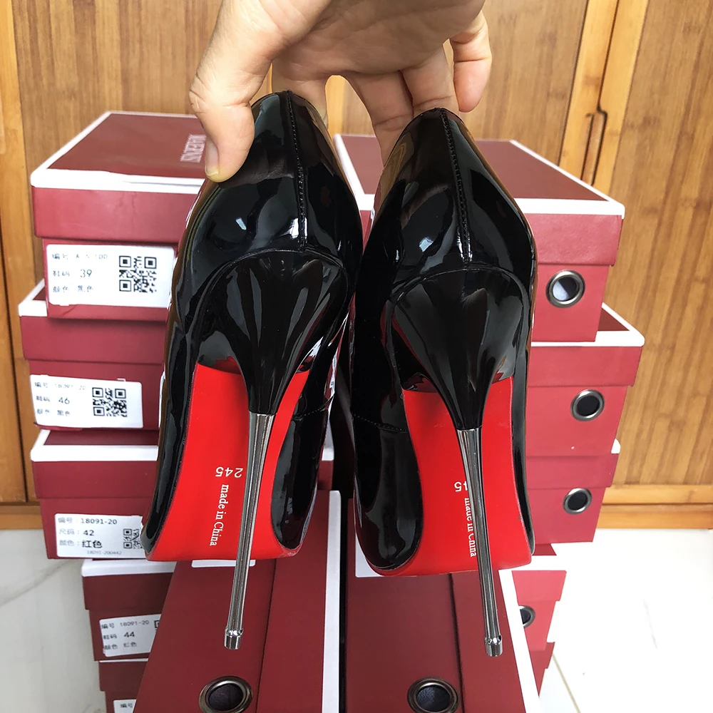 Туфли-лодочки женские металлические на высоком каблуке 16 см черные/красные