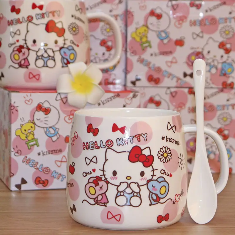 

Чашка Hello Kitty с изображением девушки и сердца Hello Kitty, симпатичная керамическая чашка, Женская кружка, чашка большой емкости, чашка для воды ...