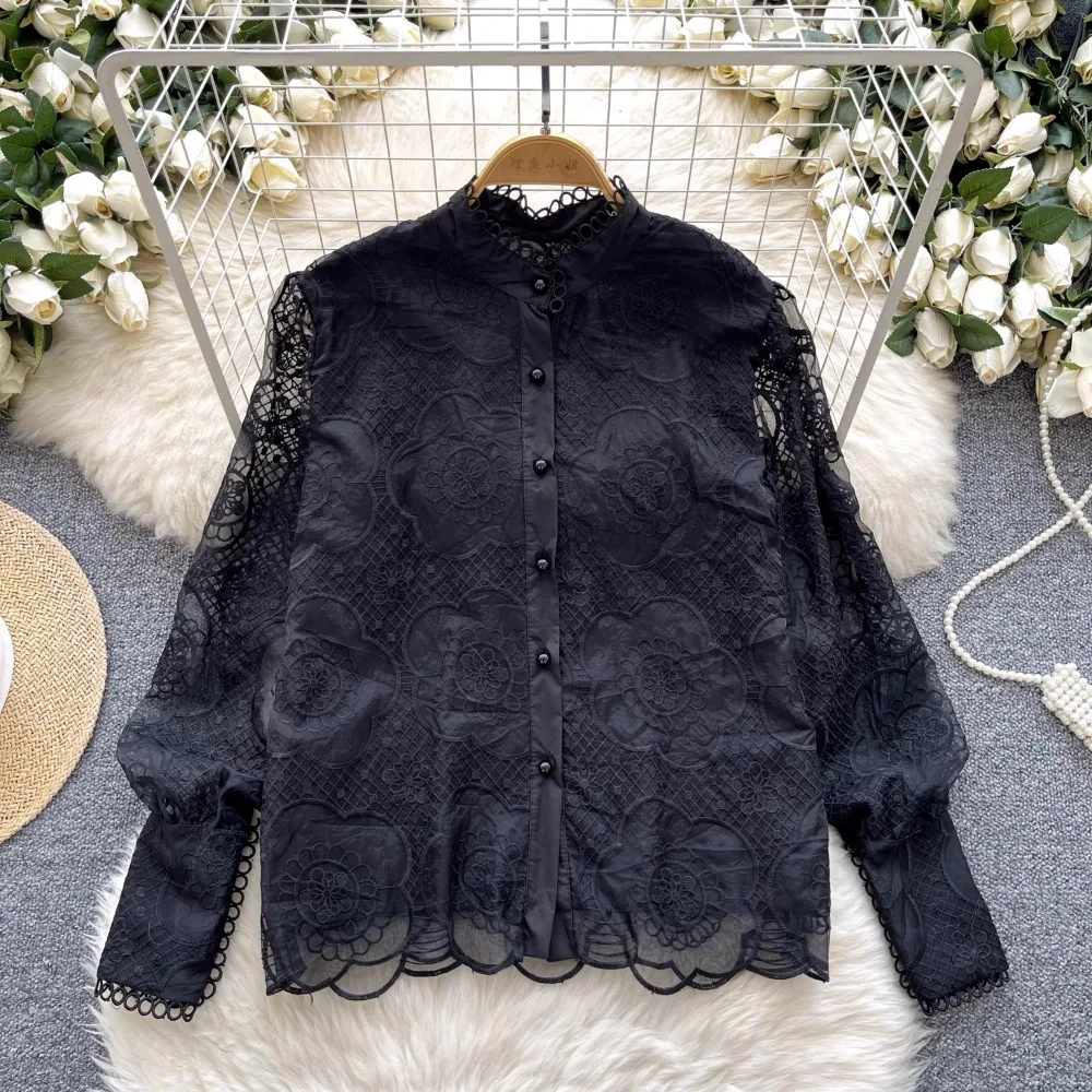 Осенняя новая легкая роскошная высококачественная рубашка с воротником-стойкой