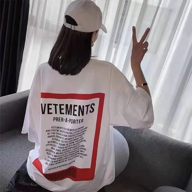 

VETEMENTS Short Sleeve Back Large Logo Print Label High Street T-Shirt Men And Women Loose Sports Short Sleeve Top