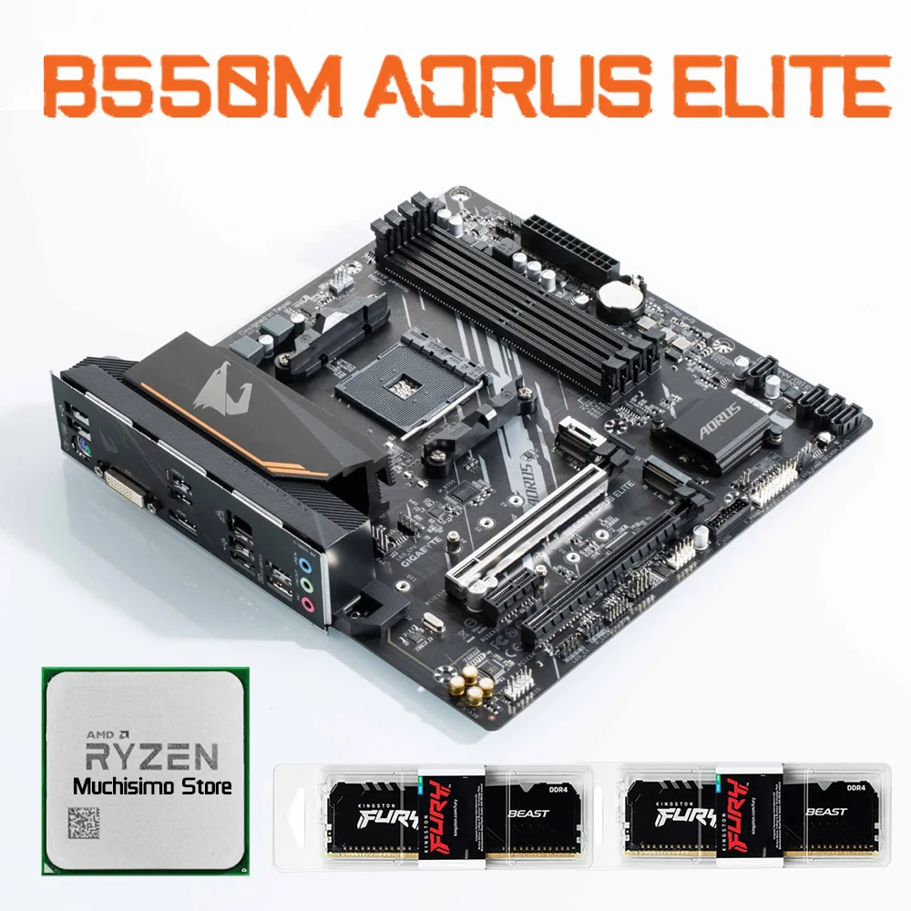 Процессор AMD RYZEN 5 5600X Gigabyte B550M AORUS ELITE AM4 материнская ...