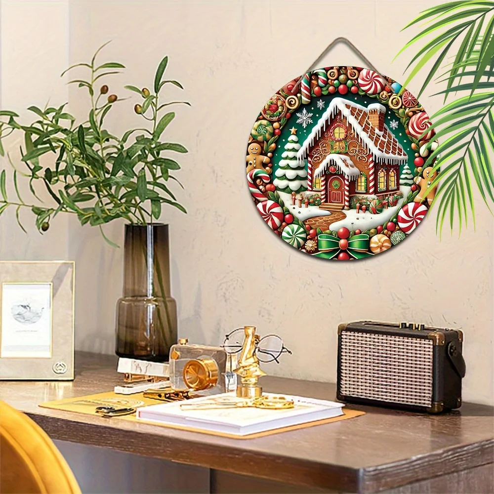 Рождественская дверная табличка деревянный пряник конфета дом узор веселый