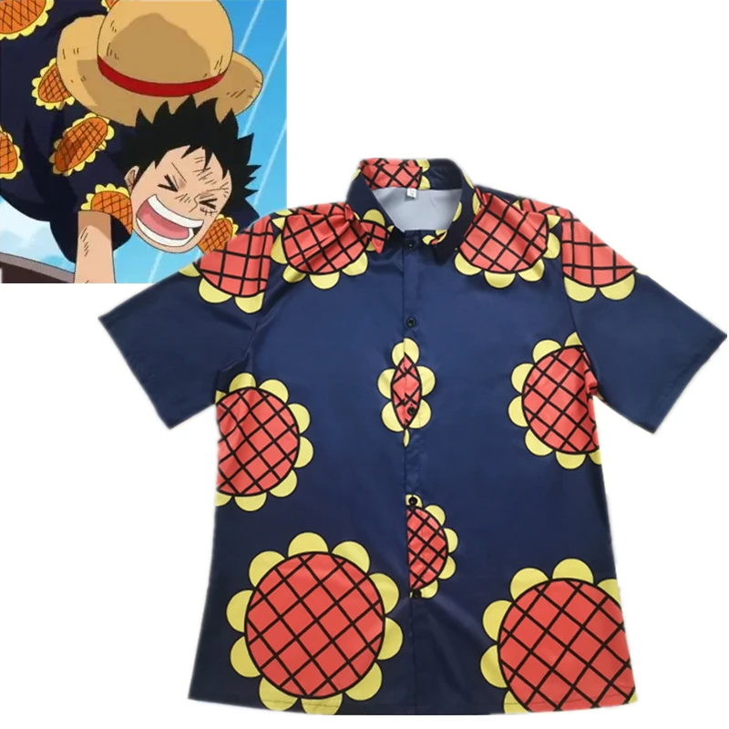 

Anime Monkey D Luffy Cosplay Costume Short Sleeve Shirt Top Men Tee Overshirt Sunflower Casual Summer Beach