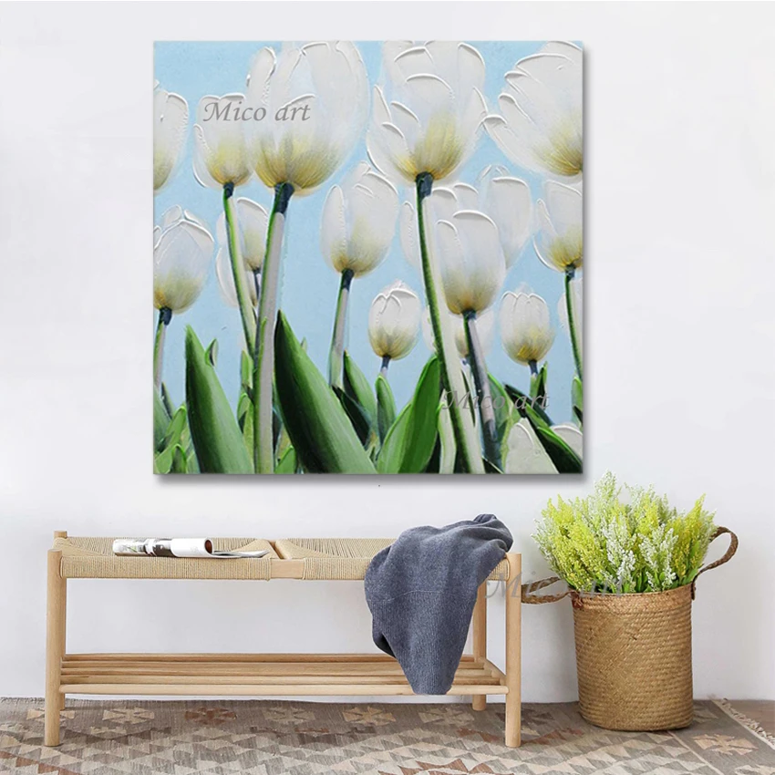 

Latest Arrival White Blue Wall Picture Abstract Knife Oil Paintings Art Canvas For Room Home Beautiful Decoration Unframed