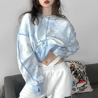 cottagecore tie dye hoodie short sweatshirts women spring autumn sexy loose casual crop tops 2021 new fashion indie pullovers