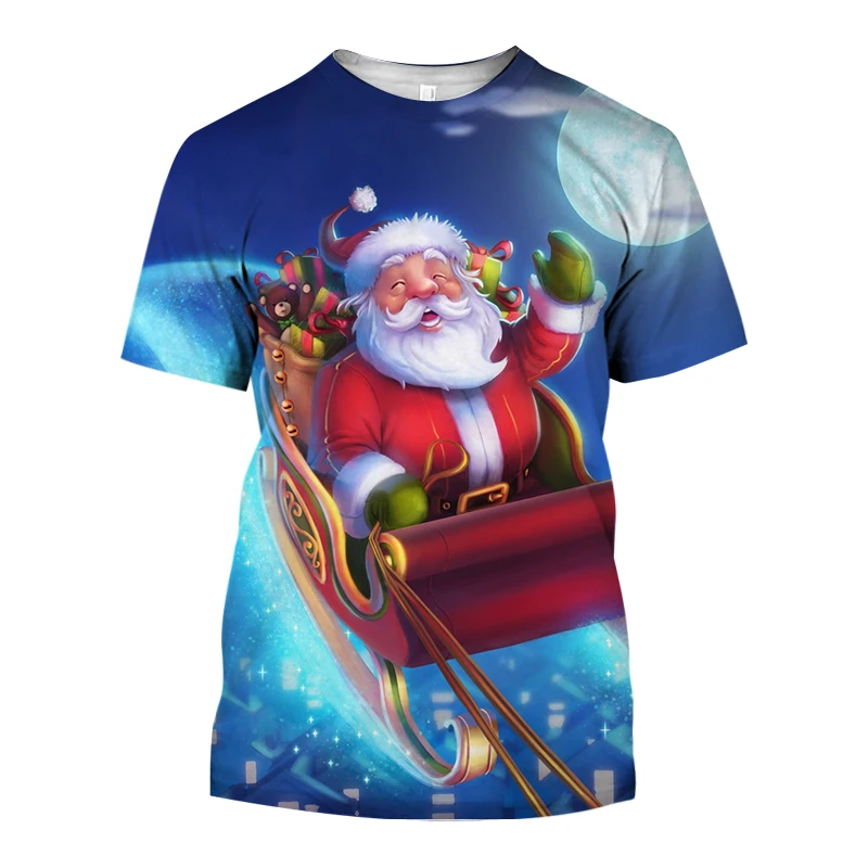 

Christmas Carnival New 2022 Brand Men's T-shirt 3D Printing Hip Hop Humor Santa Claus Cool And Handsome Street Fashion