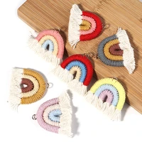 2pcs handmade woven cotton rope rainbow tassels boho style pendants for jewelry making diy rainbow keychain earring accessories