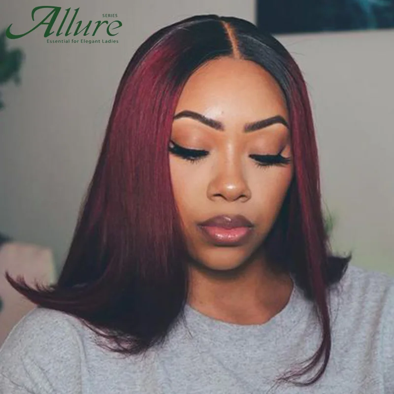 

Colored Burgundy Straight Part Lace Human Hair Wigs 99j T Part Lace Front Wigs For Black Women Long Brazilian Hair Wigs Allure