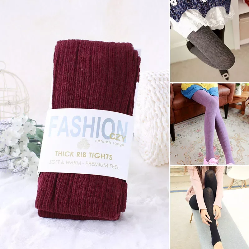 

Утолщенные теплые полосатые женские контрастные хлопковые трикотажные колготки jumoffen, Разноцветные Повседневные термостойкие колготки