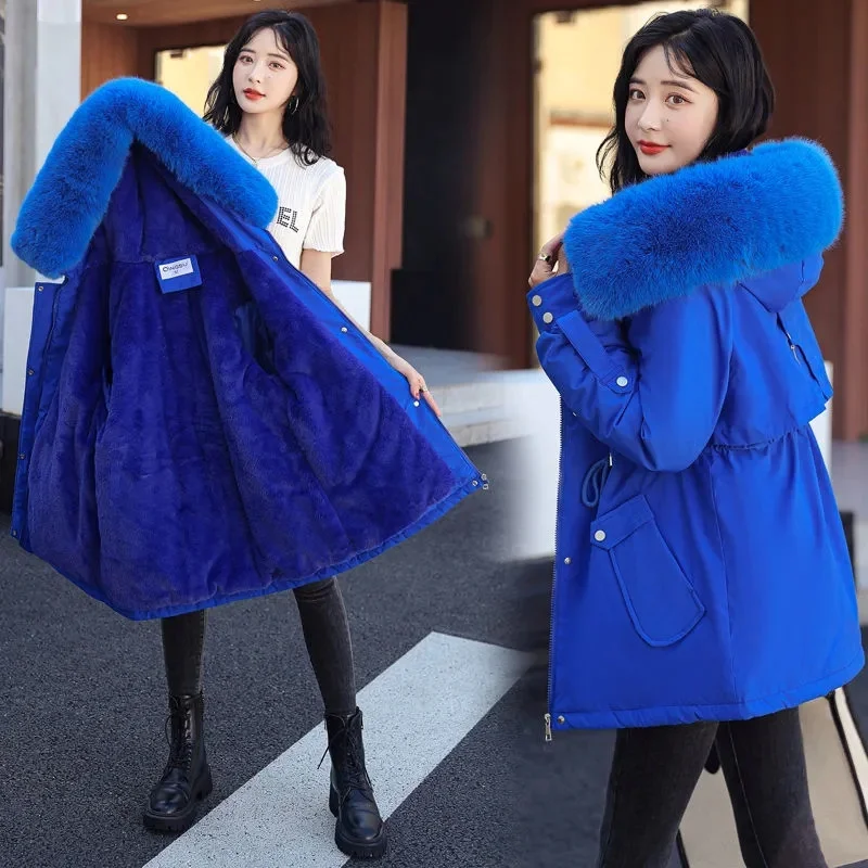 

2022 New Winter Jacket Women Parka Fashion Long Winter Coat Women Clothing Wool Liner Hooded Parkas Slim with Fur Collar Warm