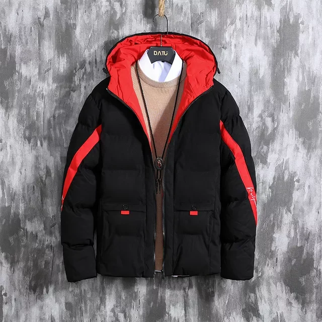 

2022NEW Jacket Men Fashion Thick Warm Mens Parka Jackets Hooded Patchwork Windproof Cotton-Padded Coats Slim Parkas Streetwear