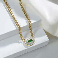 gold stainless steel green zircon necklace delicate collar necklace fashion choker pendants for women jewelry dropshipping